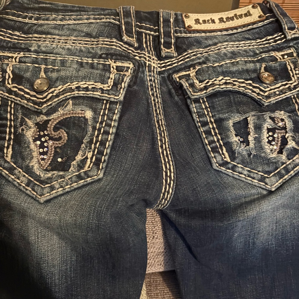 Rock Revival Dark Blue Jeans with Silver Stitching